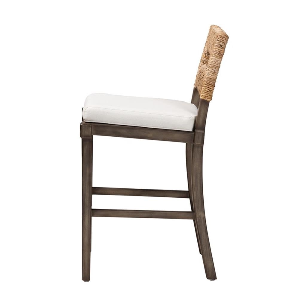 Baxton Studio Porsha Modern Bohemian Dark Brown Finished Mahogany Wood and Natural Rattan Counter Stool