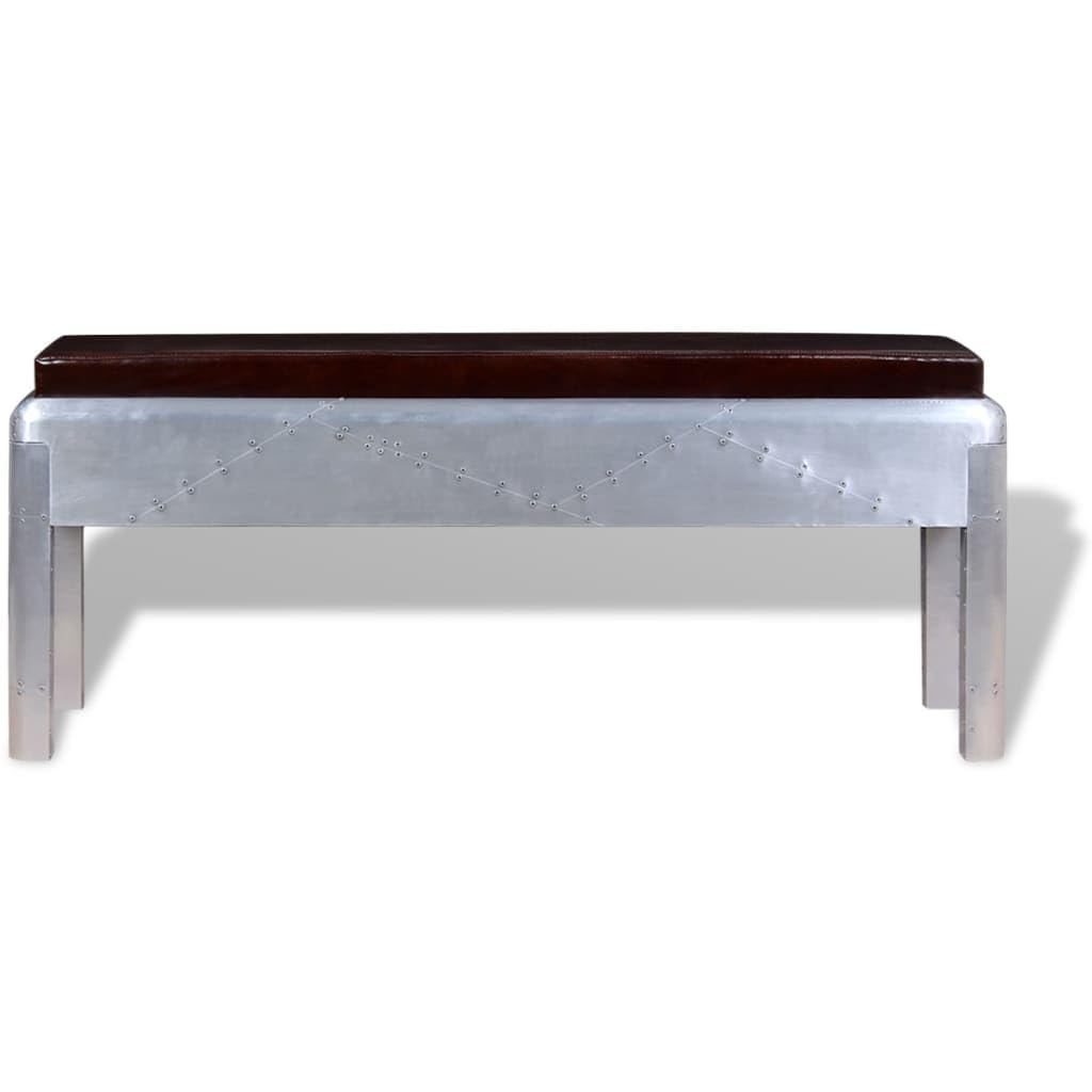 vidaXL Aviator Bench - Iconic Style with Genuine Goat Leather Upholstery and Polished Aluminum Base, Perfect for Hallway, Living Room, or Dining Room