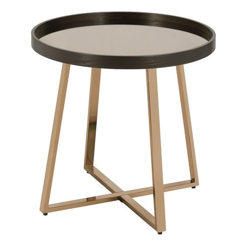 Acme Hepton Round Mirrored Top End Table in Mirrored and Walnut