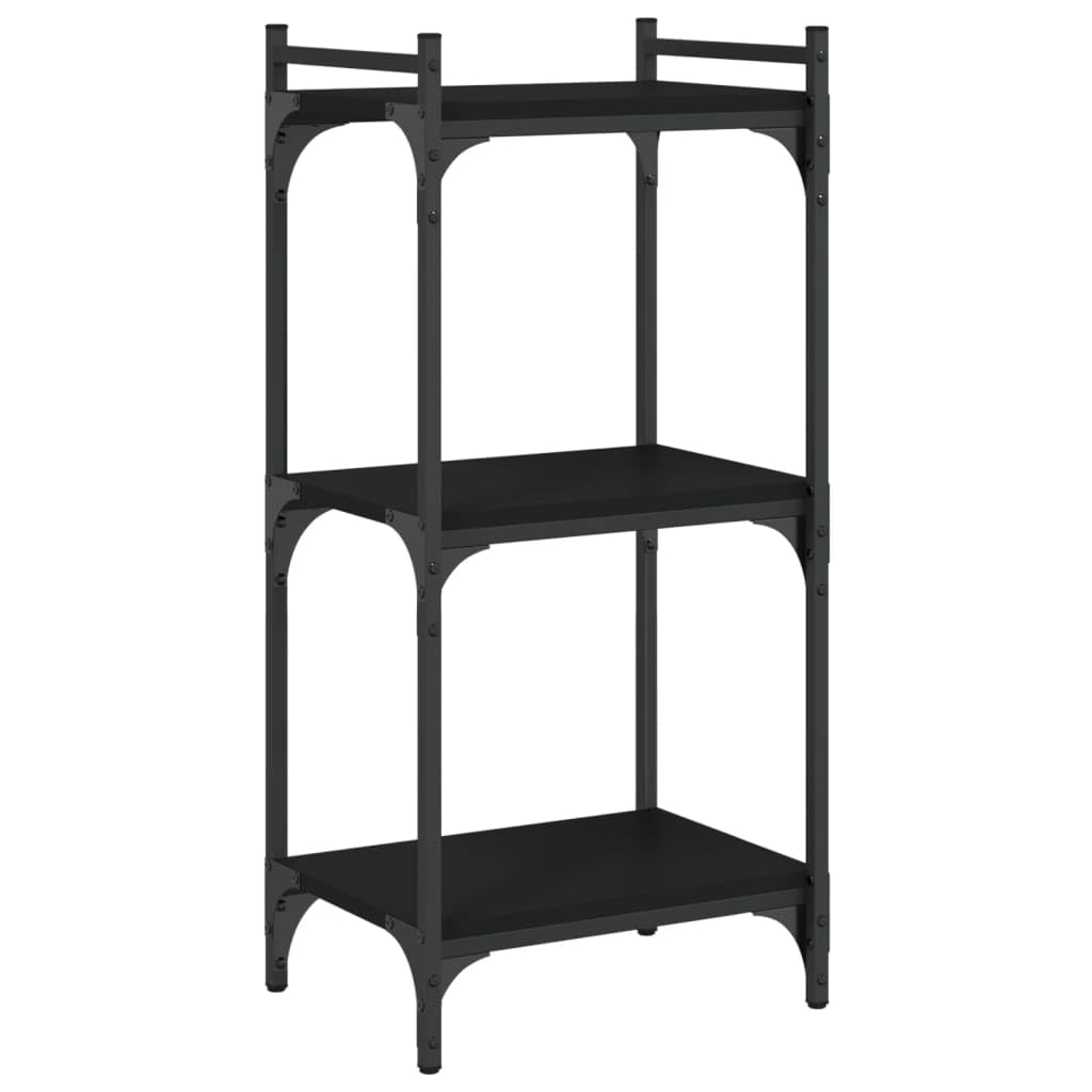 vidaXL 3-Tier Black Bookcase in Engineered Wood - Freestanding Bookshelf with Metal Frame for Home and Office Use, 15.7"x11.8"x33.9"