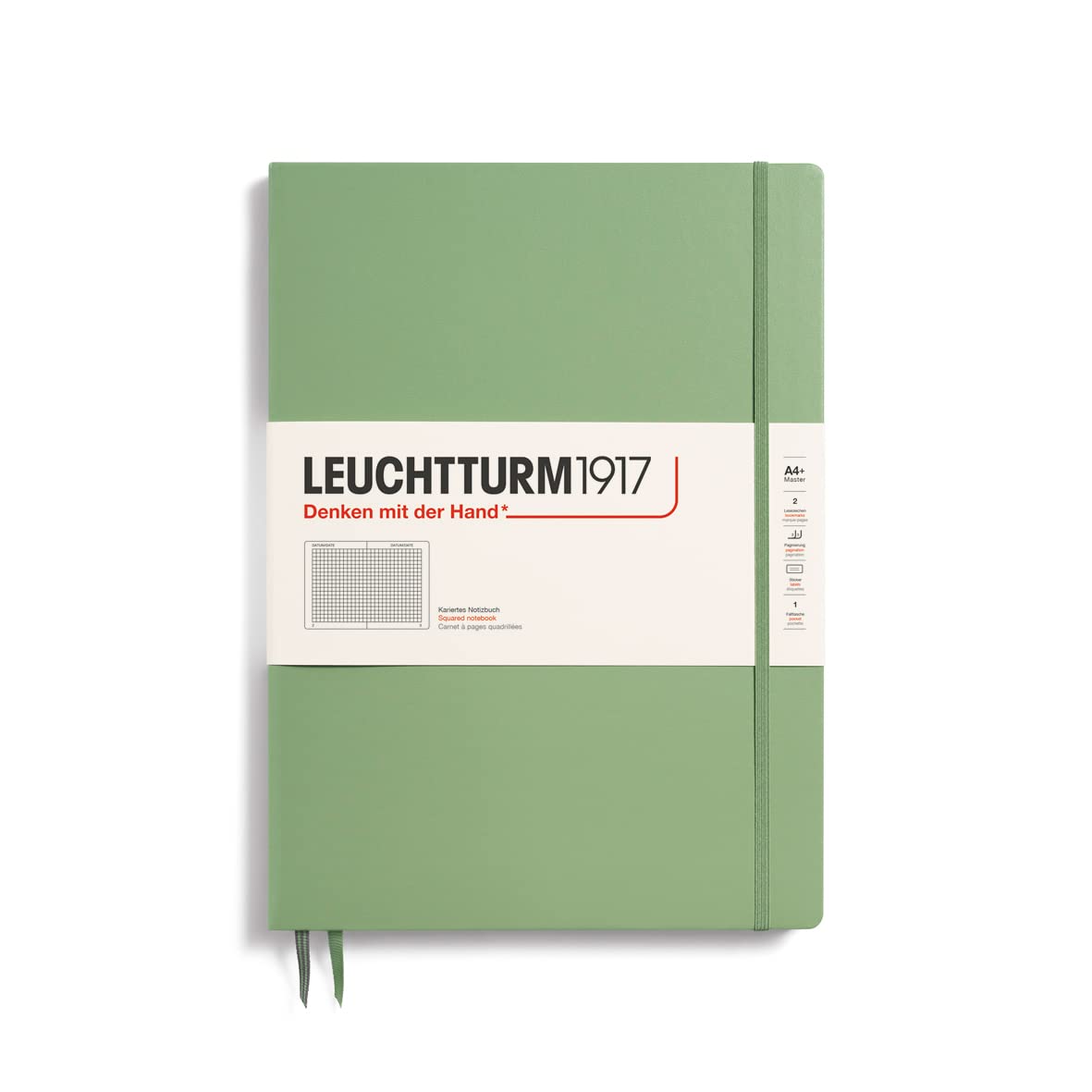 Leuchtturm1917 - Notebook Hardcover Master Slim A4+ - 123 Numbered Pages For Writing And Journaling (Sage, Squared)