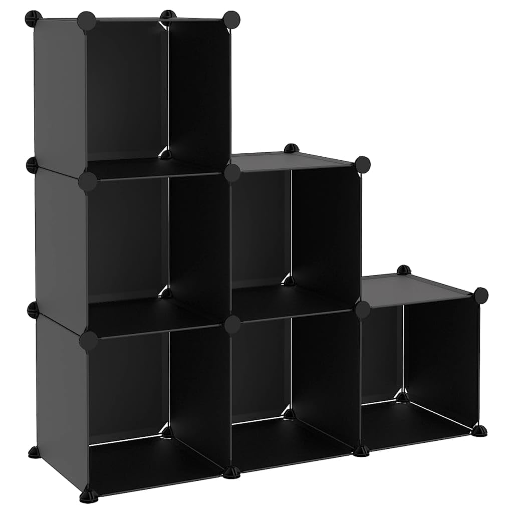 vidaXL 6-Cube Storage Organizer - Black - Waterproof PP Plastic - Space-Efficient, User-Friendly Design - For Home, Office, Dormitory