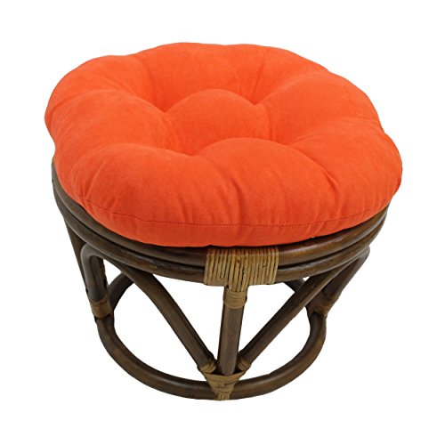 Blazing Needles Solid Microsuede Tufted Round Footstool Cushion, 18&quot;, Tangerine Dream