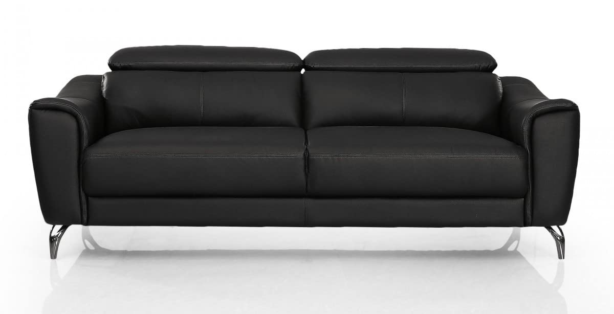 HomeRoots Urban 80' Black Leather Adjustable Headrest Sofa