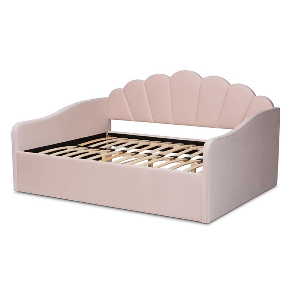 Baxton Studio Timila Light Pink Velvet Fabric Upholstered Full Size Daybed