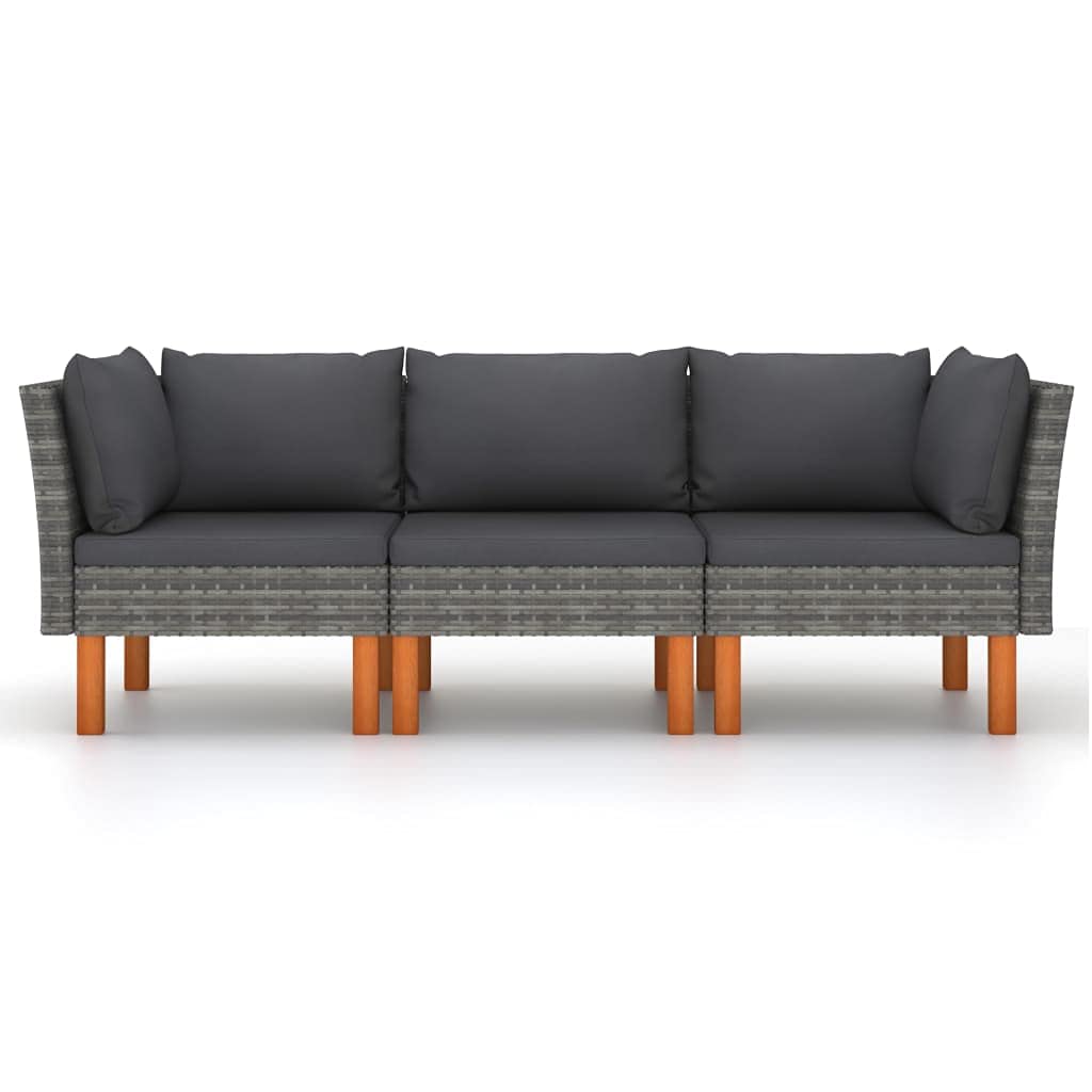 vidaXL Patio Sofa, Outdoor Sofa for Porch Backyard Balcony, Patio Couch with Cushions, Corner Sofa, Farmhouse Modern Style, Gray Poly Rattan