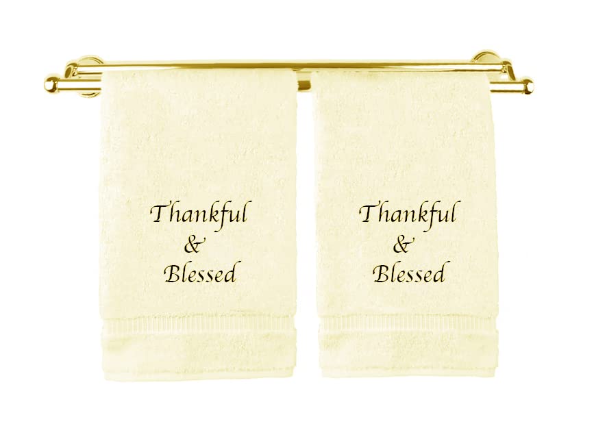 Liberty21 Embroidered Hand Towels With Inspirational Message: Thankful & Blessed (2 Hand Towels) For Bathroom, Kitchen Or Spa. (