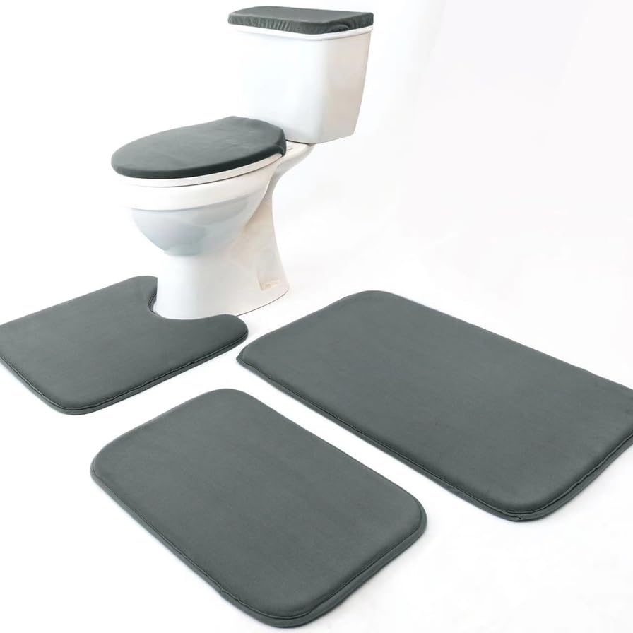 Madeals Memory Foam Bath Mat Set 4 Piece and Toilet Tank Cover Set Combo, Bath Mat Set 3 Piece and Toilet Lid and Tank Cover Set