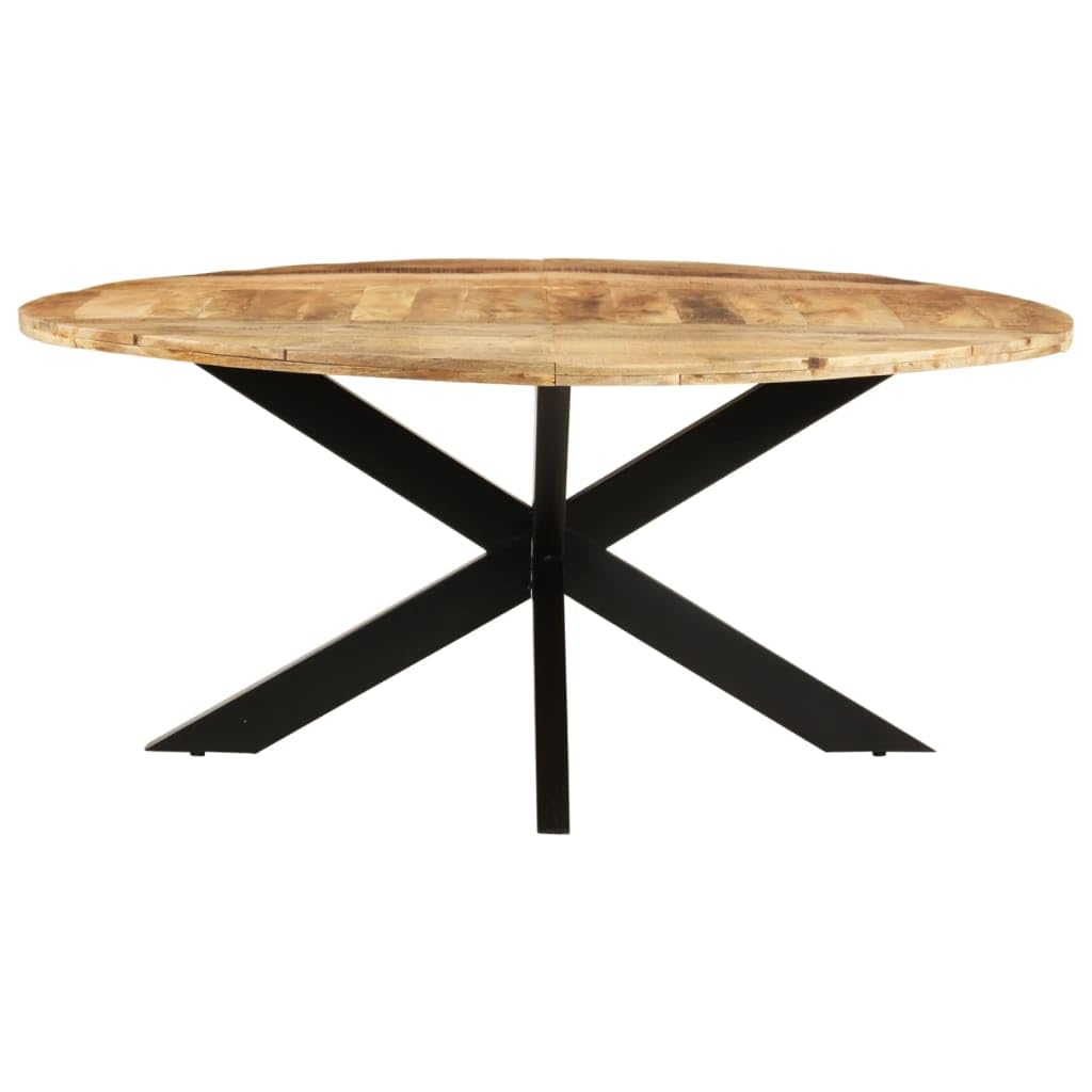 vidaXL Industrial-Style Round Dining Table - 68.9" Diameter - Rough Mango Wood - Easy Assembly - Sturdy Steel Legs