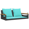 vidaXL Swing Bench with Cushions Black 109x62x40 cm | Poly Rattan Outdoor Lounge Chair for Garden, Patio, Deck | Comfortable Hanging Seat with Padded Cushions