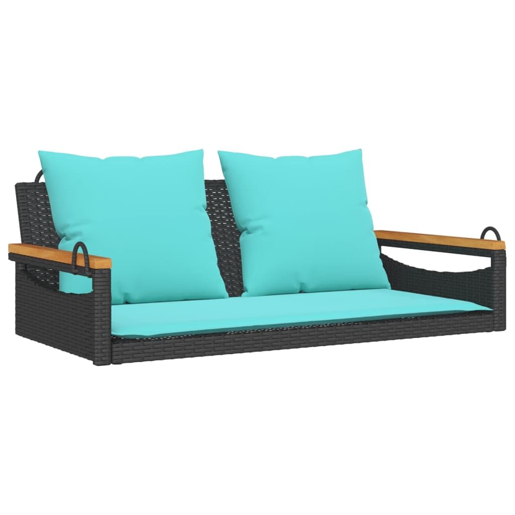 vidaXL Swing Bench with Cushions Black 109x62x40 cm | Poly Rattan Outdoor Lounge Chair for Garden, Patio, Deck | Comfortable Hanging Seat with Padded Cushions