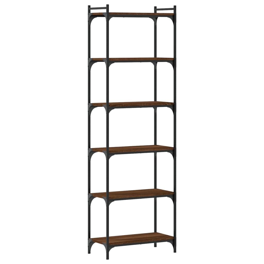 vidaXL 6-Tier Brown Oak Bookcase - Engineered Wood Freestanding Shelf with Metal Frame, Adjustable Feet and Wide Storage Space