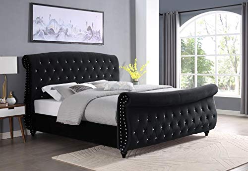 Best Master Furniture Yuliana Tufted Upholstery Sleigh Bed, King, Black