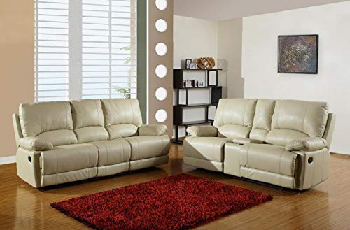 HomeRoots Leather 76'' X 40'' X 41'' Modern Beige Sofa with Console Loveseat