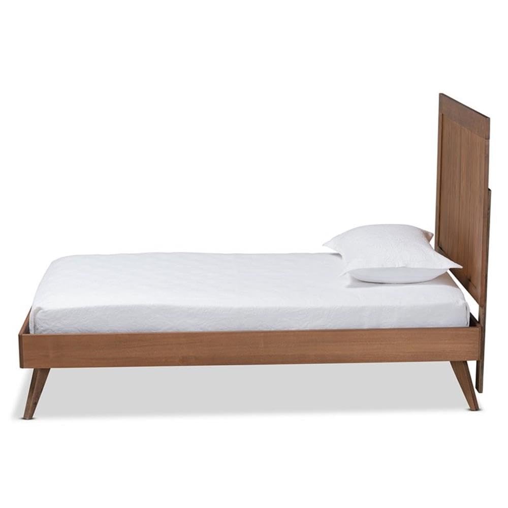 Baxton Studio Amira Mid-Century Modern Transitional Ash Walnut Finished Wood Twin Size Platform Bed