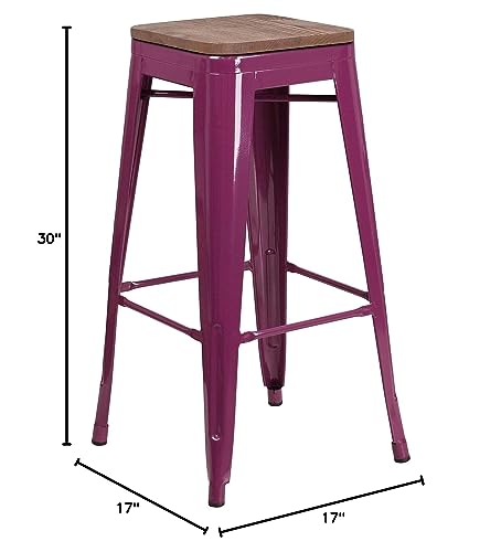 Flash Furniture 30' High Backless Purple Barstool With Square Wood Seat