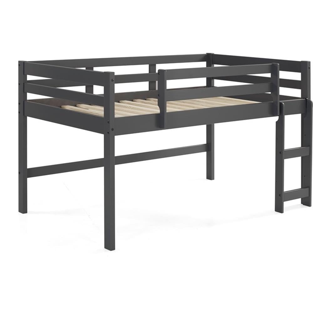 Acme Lara Twin Wooden Loft Bed with Guard Rail and Reversible Ladder in Gray
