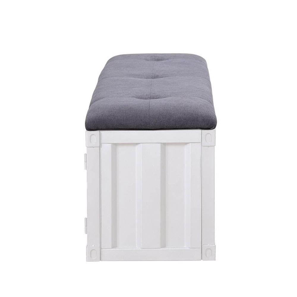 Acme Cargo Storage Bedroom Metal Bench in Gray Fabric & White