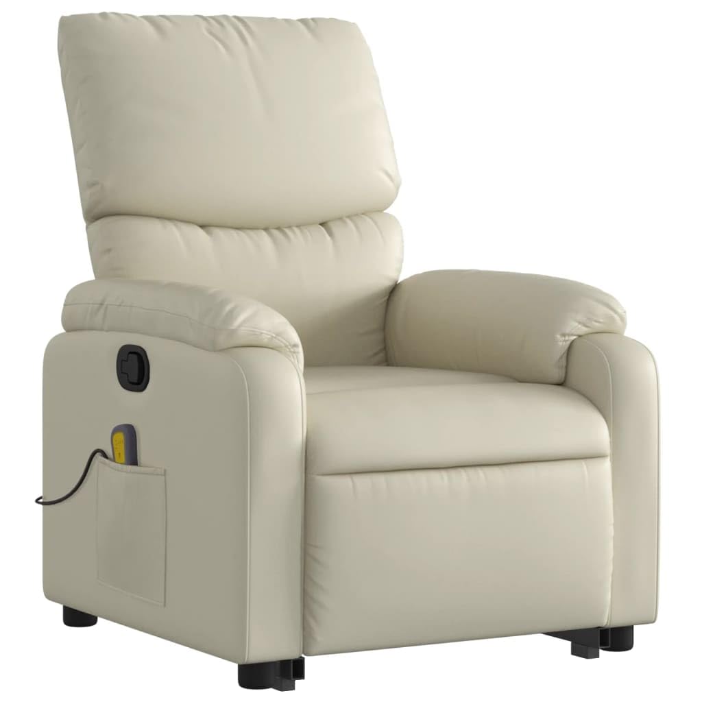 vidaXL Cream Faux Leather Stand Up Massage Recliner - Power Lift Armchair, 135-Degree Manual Recline, Vibration Massage Feature for Living Room, Office, and Bedroom Comfort