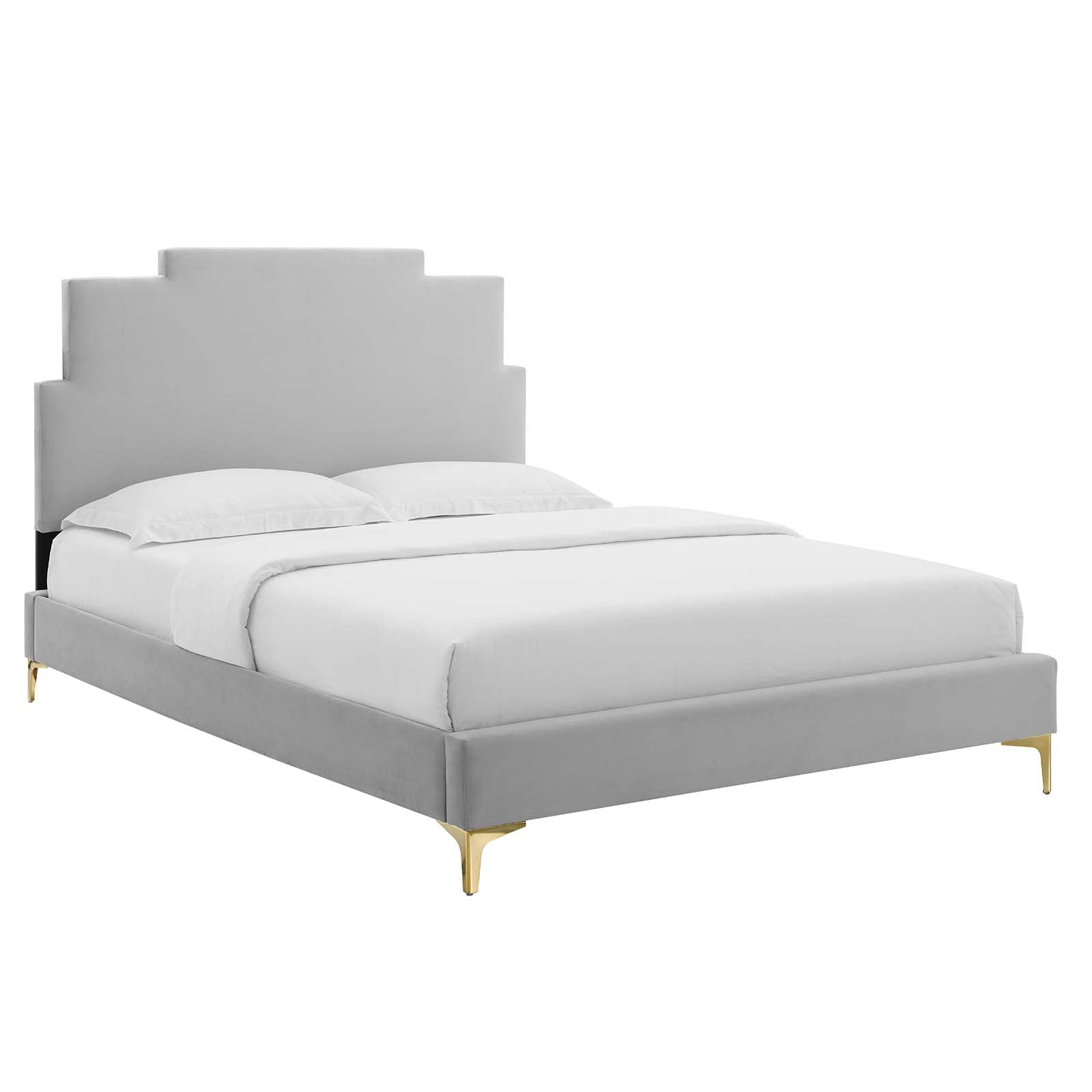 Modway MOD-6895-LGR Lindsey Performance Velvet Twin Platform Bed, Light Gray