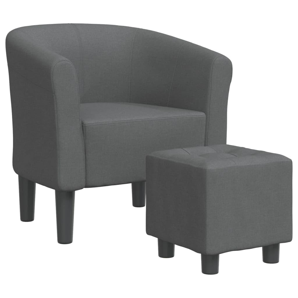 vidaXL Dark Gray Fabric Tub Chair and Footstool Set, Comfy Padded Accent Armchair with Sturdy Frame for Living Room, Bedroom, or Office