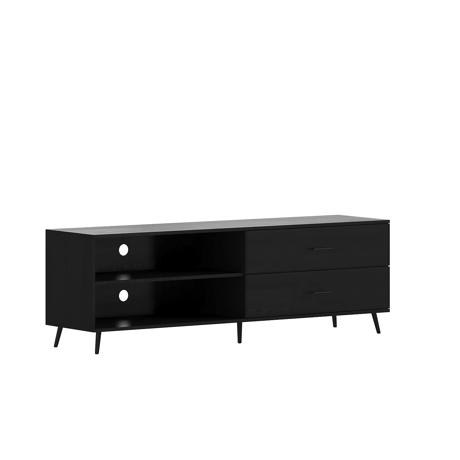 Flash Furniture Nelson Mid Century Modern Tv Stand For Up To 60&Quot; Tv'S - Black Finish - 65&Quot; Wide - Adjustable Shelf - 2 Storage Drawers