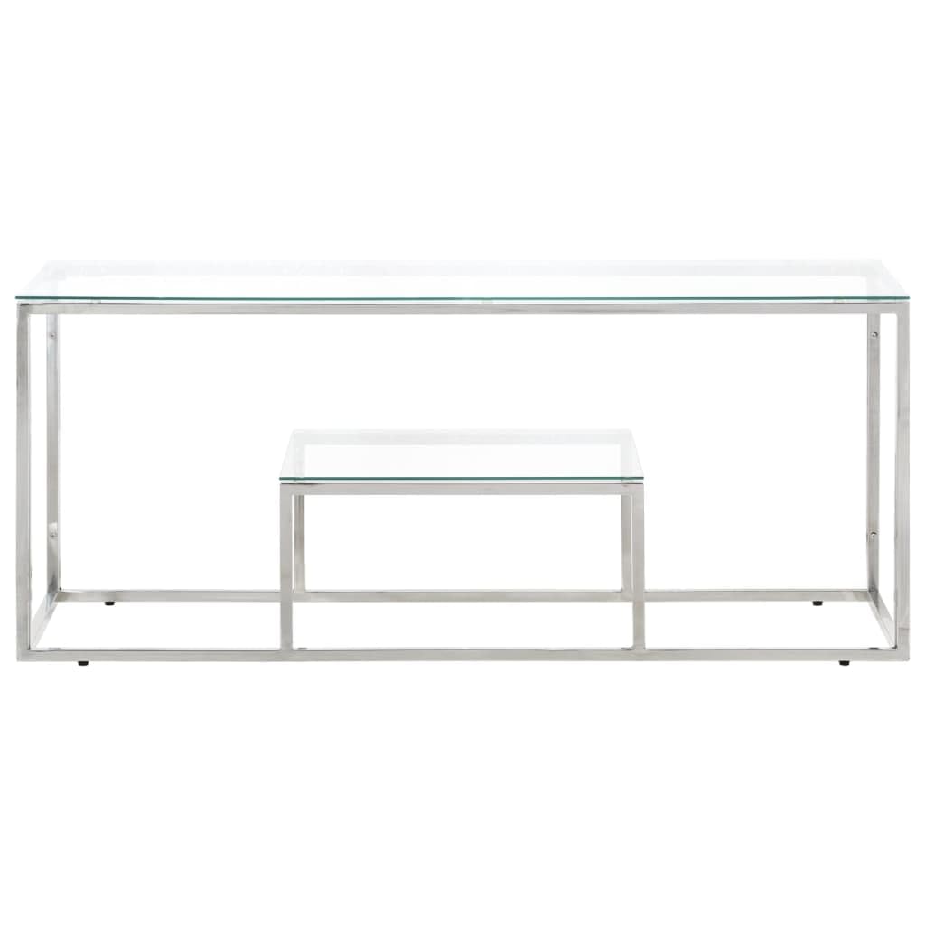 vidaXL Silver Stainless Steel Coffee Table with Tempered Glass-Top - Rectangular Modern Accent Table for Living Room, Office