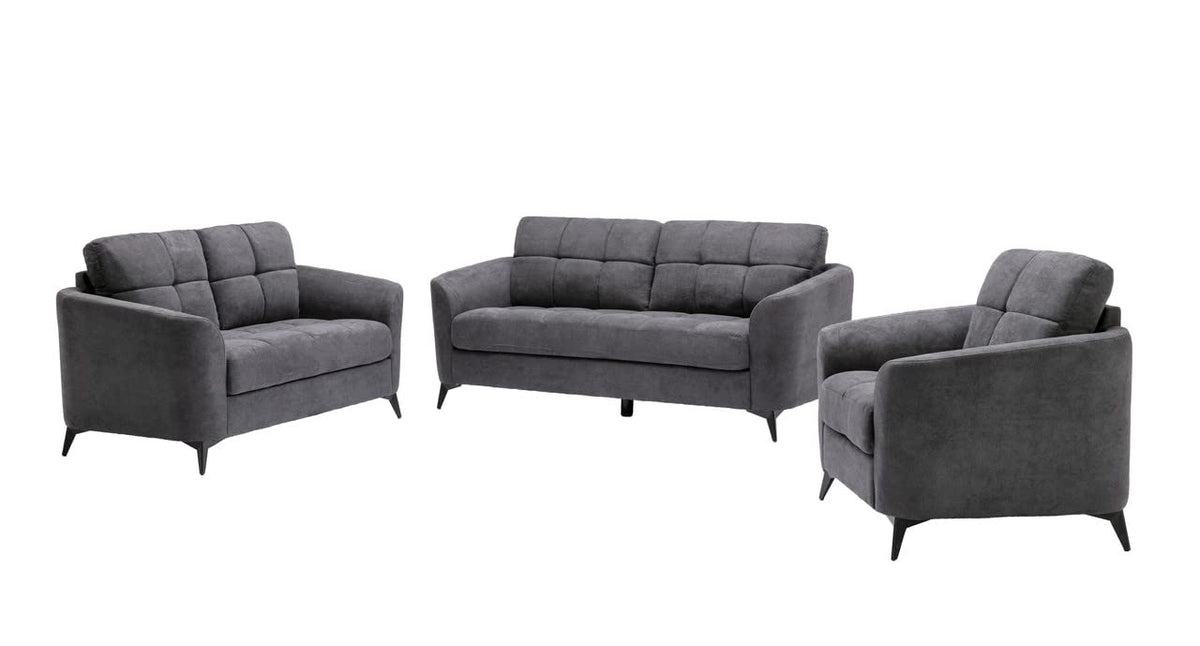 Callie Gray Woven Fabric Sofa Loveseat Chair Living Room Set