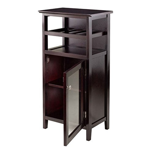 Ergode Alta Wine Storage Shelf | Modern Espresso Finish | 8 Bottle Capacity | Glass Cabinet Door | Accessory Storage | 19.1' W x 12.7' D x 37.4' H (92367-VV)