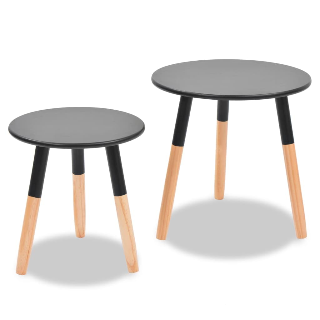 vidaXL 2 Piece Side Table Set - Scandinavian Style, Solid Pinewood, Black - Versatile & Elegant Side Tables for Living Room, Lounge Room, Nightstands, Coffee Tables