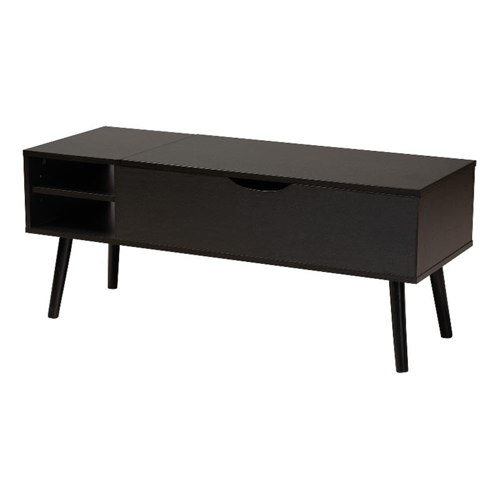 Baxton Studio Roden Modern Two-Tone Black and Espresso Brown Finished Wood Coffee Table with Lift-Top Storage Compartment Wood/Dark Brown/Black