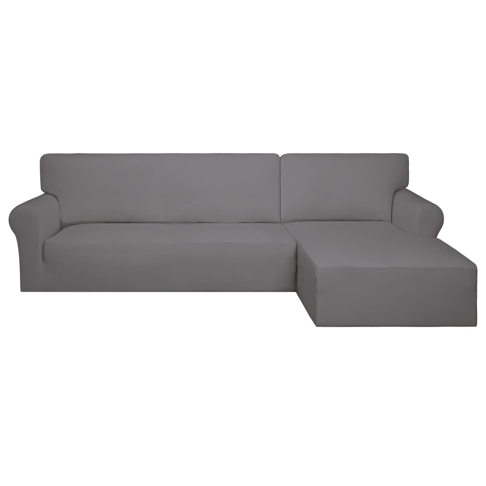 Purefit Super Stretch Sectional Couch Covers - 2 Pcs Spandex Non Slip Sofa Covers With Elastic Bottom For L Shape Sectional Sofa Couch, Great For Kids & Pets (3 Seat Sofa + 2 Seat Chaise, Light Gray)