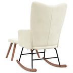 vidaXL Cream White Velvet Rocking Chair and Stool Set with Soft Padding, Steel Frame and Wooden Rocking Rails