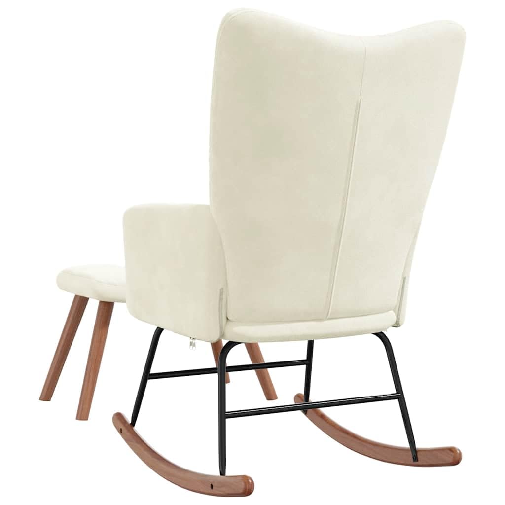 vidaXL Cream White Velvet Rocking Chair and Stool Set with Soft Padding, Steel Frame and Wooden Rocking Rails