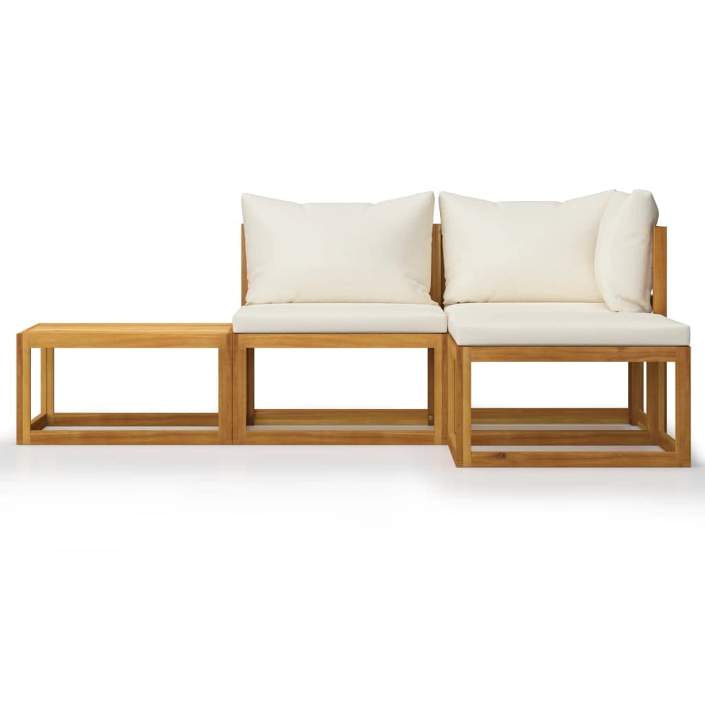 vidaXL Patio Lounge Set, 4-Piece with Cream Cushions - Solid Acacia Wood - Weather Resistant - with Coffee Table - Modifiable Layout