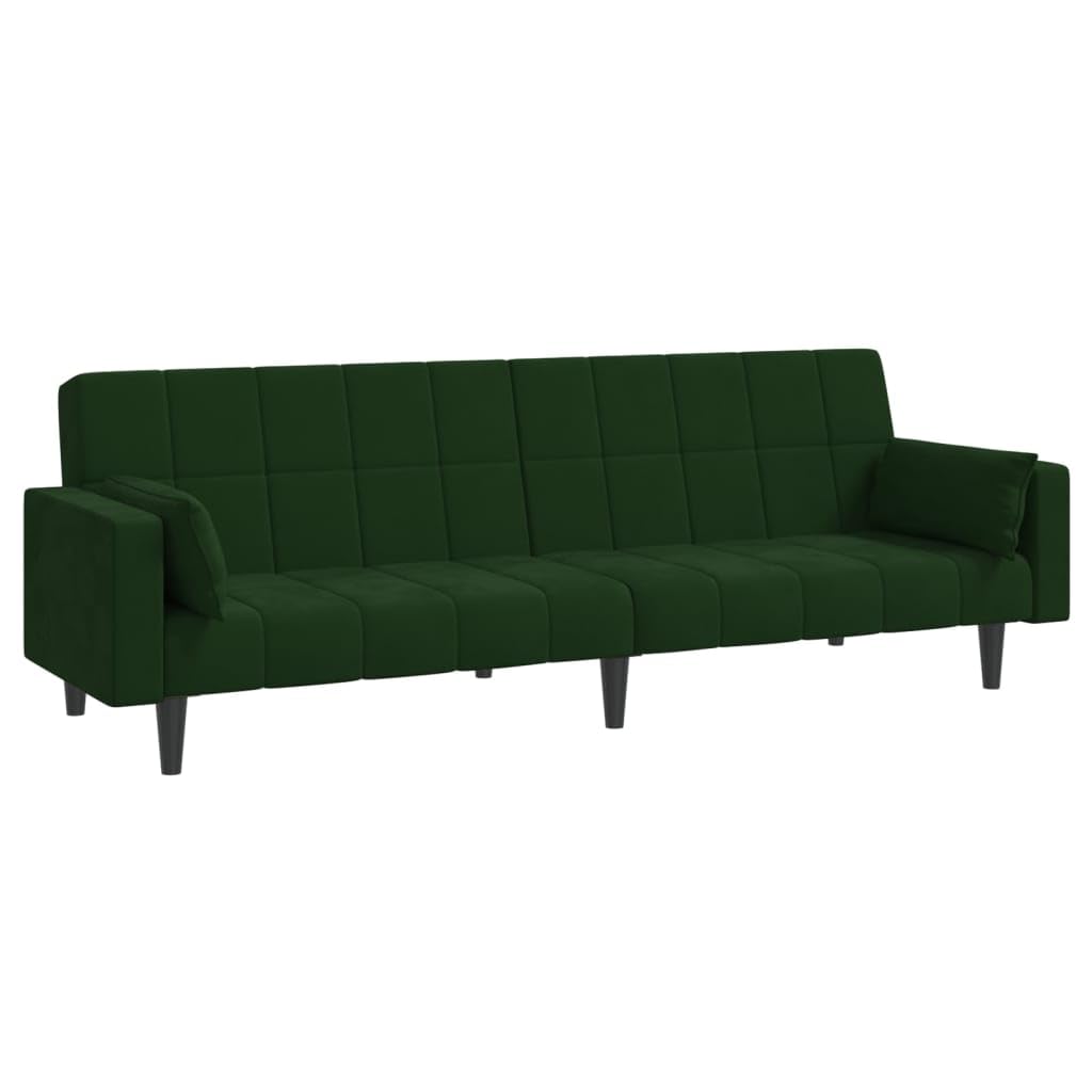 Vidaxl Convertible 2-Seater Sofa Bed With Two Dark Green Velvet Pillows – Easy Transformative, Modern Design, Sturdy Wooden Frame With Thickly Padded Foam, Ideal For Any Interior