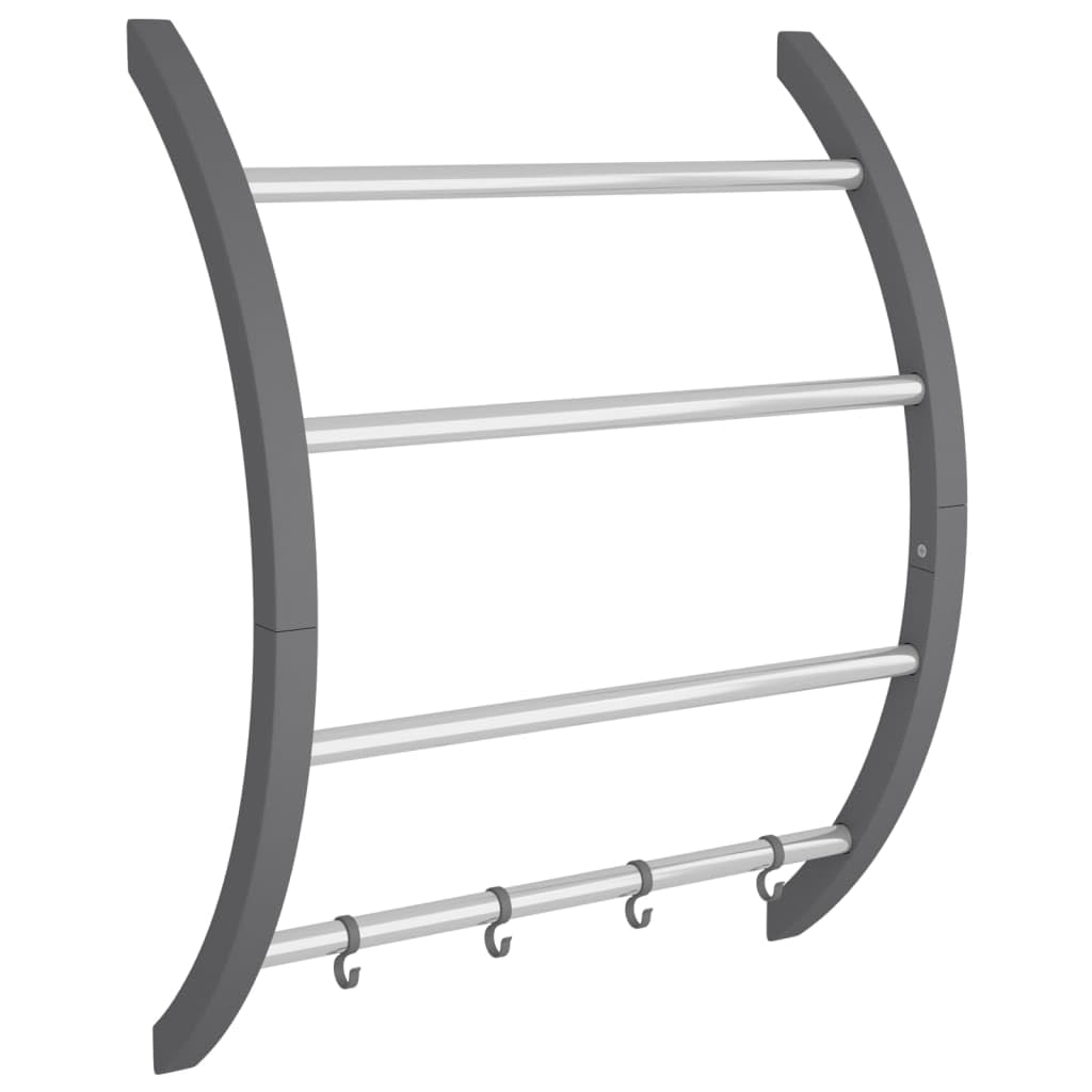 vidaXL Wall-Mounted Aluminum Towel Rack with Hooks - Silver, Space-Saving Towel Ladder with Multiple Hanging Options, 22&quot;x6.3&quot;x28.3&quot;