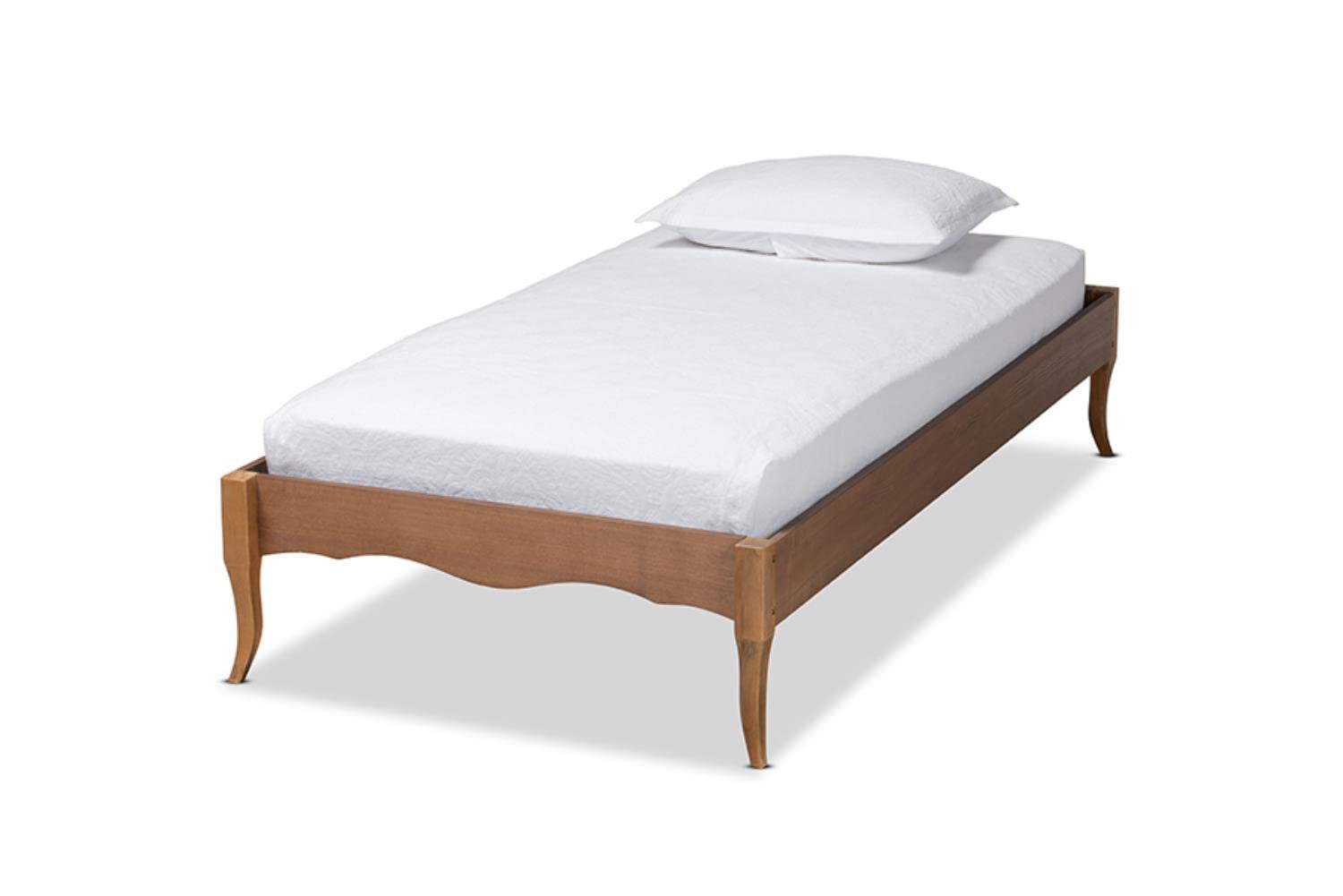 Baxton Studio Marieke Vintage French Inspired Ash Walnut Finished Wood Twin Size Platform Bed Frame