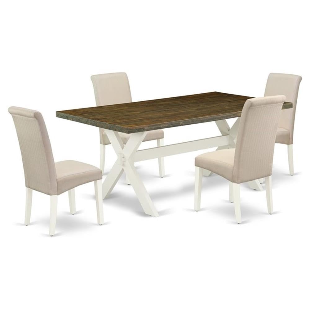 East West Furniture X077Ba201-5 5 Piece Dining Table Set For 4 Includes A Rectangle Kitchen Table With X-Legs And 4 Cream Linen Fabric Upholstered Chairs, 40X72 Inch, Multi-Color