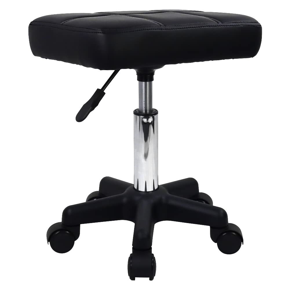 FURWOO Rectangle Rolling Stool with Wheels Height Adjustable Swivel Stool Chair for Spa Salon Massage Black