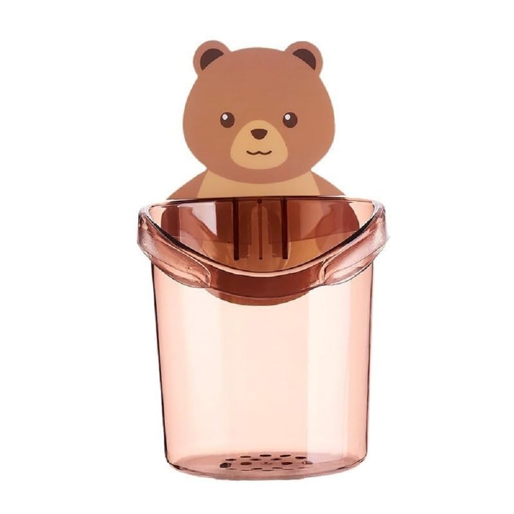 Teddy Bear SelfAdhesive Toothbrush & Tumbler Holder Rack  Wall Mount Organizer, No Drill Required (Pack of 1)