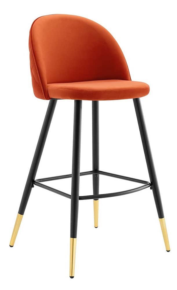 Modway Cordial Performance Velvet Dining Bar Stools in Orange - Set of 2