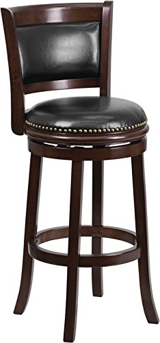 Flash Furniture 29'' Cappuccino Wood Barstool With Black Leather Swivel Seat