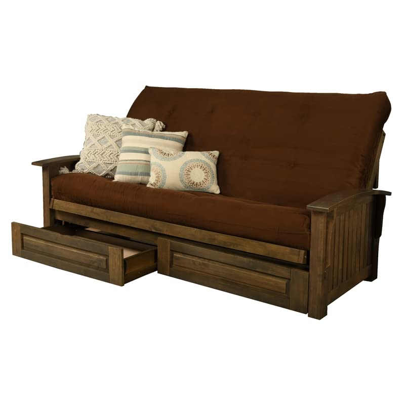 Kodiak Furniture Washington Queen-Size Wood Storage Futon-Chocolate Mattress