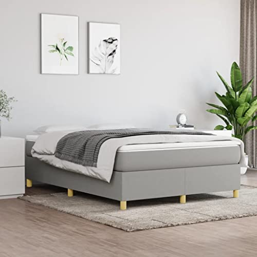 Vidaxl Bed Frame, Box Spring Bed Double Platform Bed, Mattress Foundation With Plywood Slats Support, Light Gray 59.8&quot;X79.9&quot; Queen Fabric