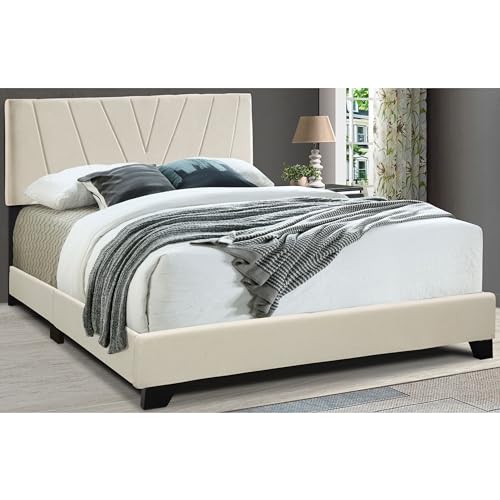 Progressive Furniture Jordan All-in-One Upholstered Queen Bed in Cannoli Cream