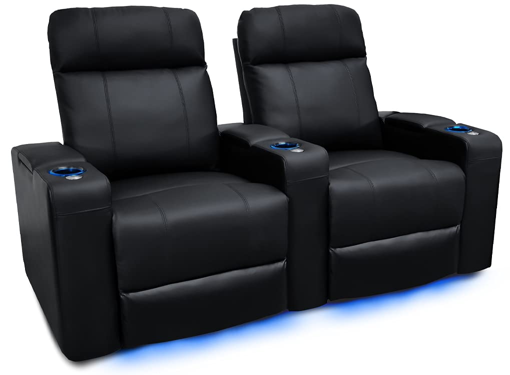 Valencia Piacenza Home Theater Seating | Premium Top Grain Nappa 9000 Leather, Power Recliner, Power Headrest, Led Lighting (Row Of 2, Black)