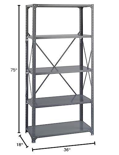 Commercial Steel Shelving Unit, 5 Shelves, 36w x 18d x 75h, Dark Gray