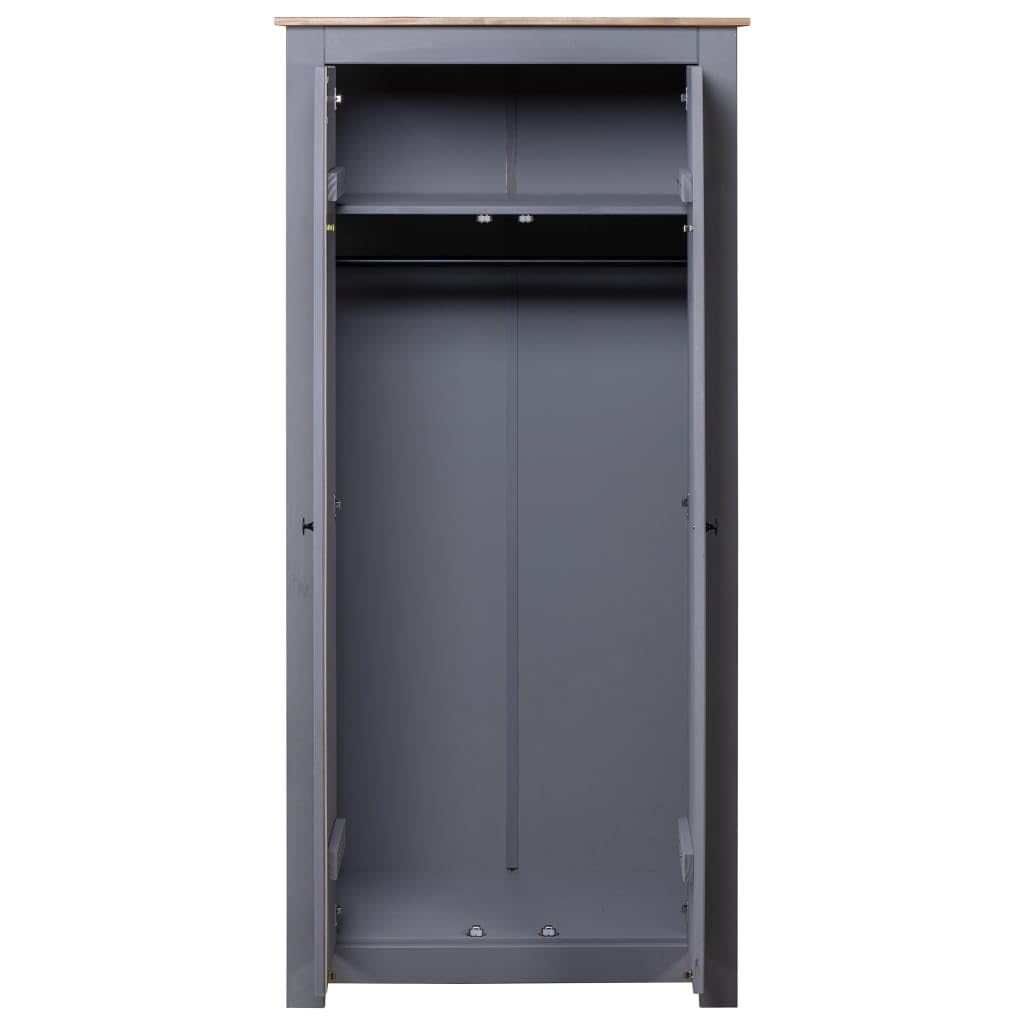 vidaXL Solid Pinewood Compact Wardrobe with Hanging Rod, Gray - Durable 2-Compartment Closet Door, Farmhouse Style, 31.5&quot;x19.7&quot;x67.5&quot;