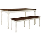 Crosley Furniture Shelby 3-Piece Traditional Dining Table Set for 6 with 2 Wood Benches, Distressed White
